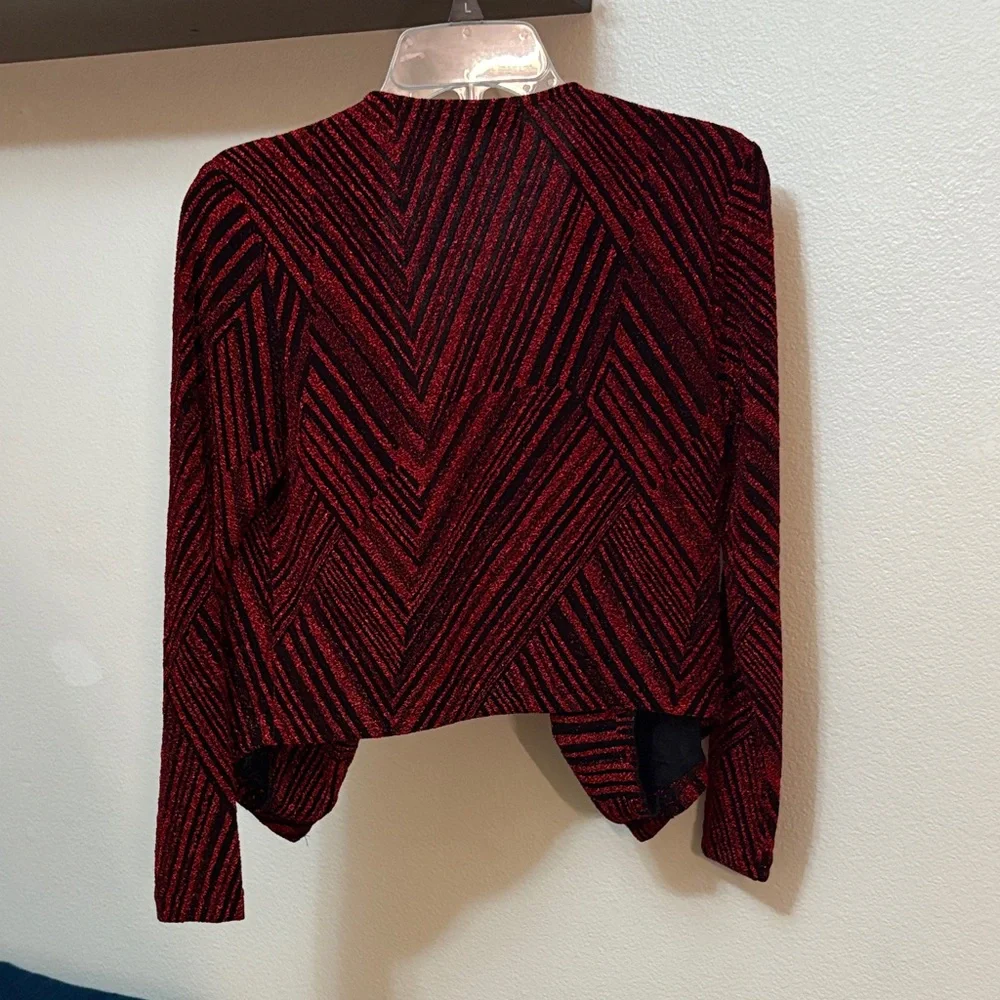 Allegra K Red & Black Sparkly Stripe Holiday Open Waterfall Cardigan NWOT - Picture 12 of 15